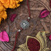 Vriksham Rakshabandhan Sliver Plated Round Ganesha Design Rakhi-RB189